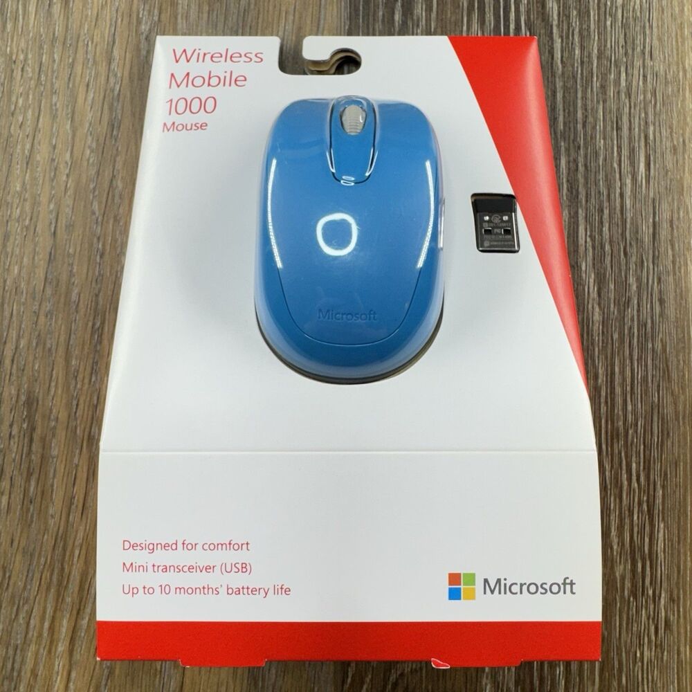 Microsoft Wireless Mobile Mouse 1000 Cyan Blue Windows & Mac New Sealed NIB 1452